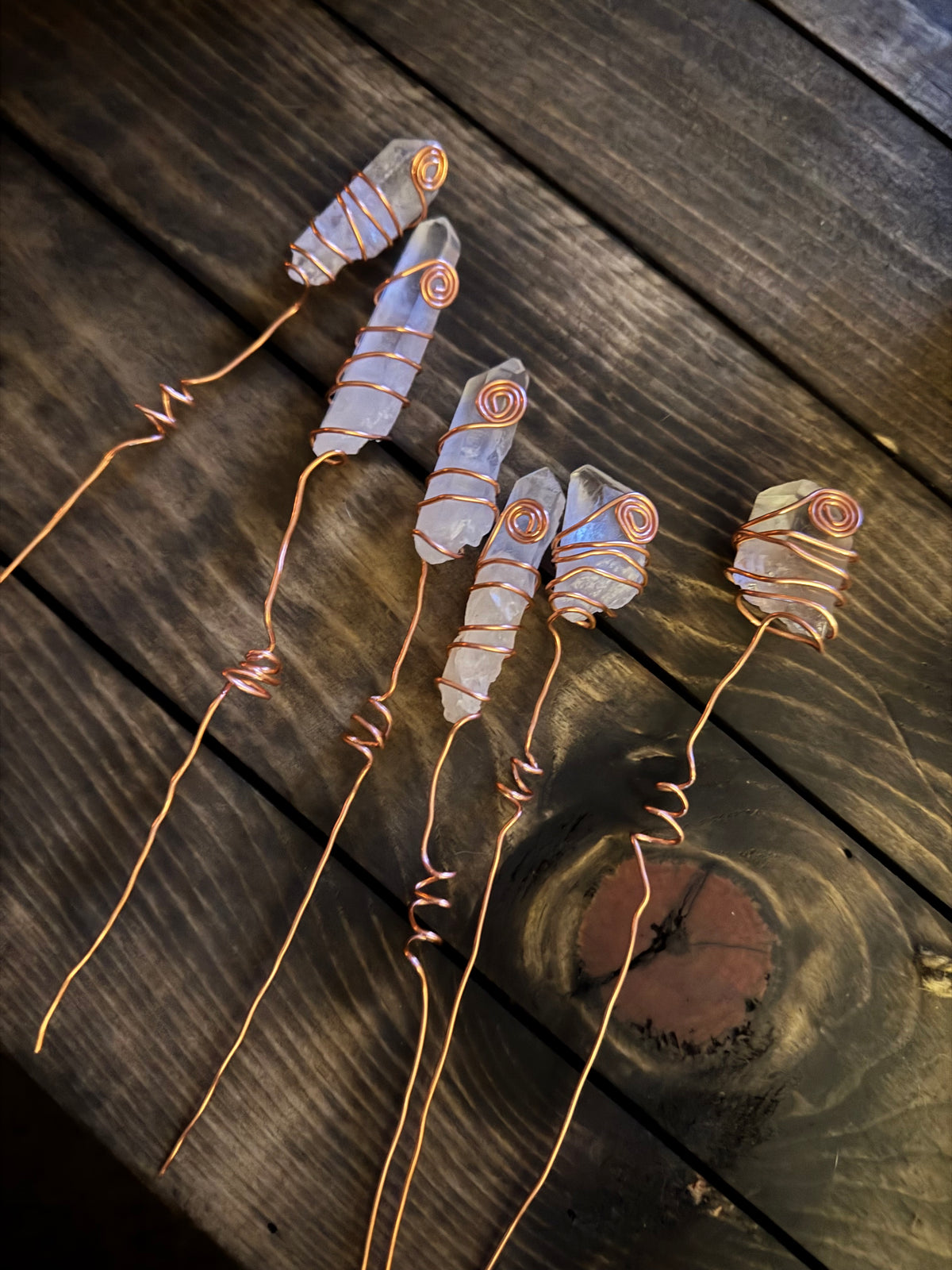 Handmade Copper Quartz Crystal Plant Stakes